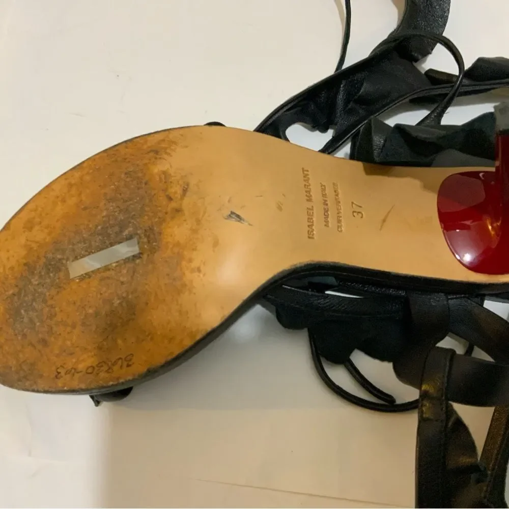 Isabel Marant Black Leather Ruffle Tie Detail size 37 Italy - Picture 10 of 12